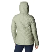 Campera puffer color salmón con capucha, cierre frontal y bolsillos laterales con cierre. Cuenta con tecnología termorreflectante Omni-Heat™ y puños con orificios para los pulgares.
