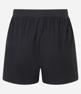 Short de pijama negro de ribana con cintura elástica y botones decorativos.