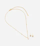 Conjunto de collar y caravanas dorados con colgante de punto de luz cuadrado.
