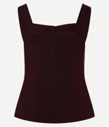 Blusa chaleco color borgoña con breteles anchos, escote cuadrado y abotonadura frontal. Confeccionada en cupro.