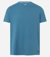 Remera deportiva para hombre, color azul, con tecnología dry fit, cuello redondo y manga corta. Presenta un tag aplicado en el dobladillo y detalles discretos en las mangas y espalda.