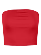 Top strapless de jersey color rojo, ajustado al cuerpo.