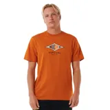 Remera naranja de manga corta con logo Rip Curl estampado en el pecho.