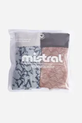 Pack de dos bóxers estampados, uno con diseño geométrico en tonos marrones y cintura elástica negra, y otro con estampado floral en tonos azules y cintura elástica gris.