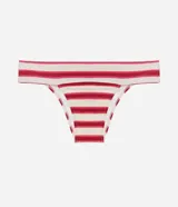 Bombacha de bikini rayada en tonos blanco y rojo, con laterales anchos.