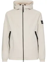 Campera con capucha de nailon reciclado color beige, con cierre de cremallera, bolsillos delanteros con cremallera, puños y dobladillo elásticos, tirador de cremallera con la marca e insignia con el logo de Calvin Klein en la manga.