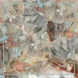 Pañuelo cuadrado de seda con estampado abstracto en tonos pastel, diseño inspirado en obras de la artista plástica María Etcheverry.