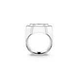 Anillo de cóctel de la familia Dextera, color plateado con forma octogonal, adornado con pavé de cristales blancos.