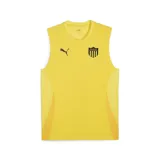 Musculosa deportiva amarilla con cuello redondo y logo de Puma y escudo del Club Atlético Peñarol estampados en negro.