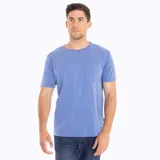 Remera azul melange de algodón con cuello redondo y bolsillo abierto en el pecho.