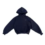 Sudadera con capucha o buzo con cierre aleatorio de la marca Luccabossio, color negro, con un gran signo de interrogación gris estampado en el frente.