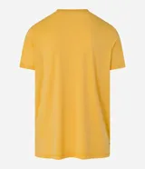 Remera deportiva amarilla de poliéster, liocel y elastano, con cuello redondo, manga corta y estampa lettering.