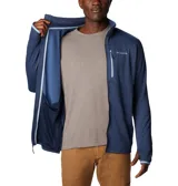 Campera polar Columbia Park View Fleece, color azul jaspeado, con cierre frontal completo, cuello alto, bolsillos laterales con cierre y bolsillo en el pecho con cierre vertical en color verde lima. Cuenta con tecnología Omni-Wick, puños elásticos con orificios para pulgares y protector de barbilla.