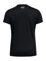 Remera deportiva Under Armour Tech™ de manga corta, color lila, con cuello en V y logo estampado en el pecho.