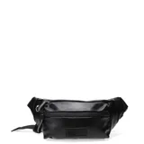 Riñonera negra de cuero sintético con correa ajustable.