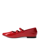 Balerinas rojas charoladas con punta cuadrada y doble tira con hebilla.