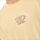 Remera amarilla de manga corta con cuello redondo y logo estampado en el pecho.