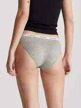 Bombacha gris de algodón elastizado con cintura elástica blanca con logo Calvin Klein.
