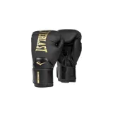 Guantes de boxeo Everlast Elite 2 de 16 oz, color negro con logo dorado. Diseño ergonómico con acolchado de alta densidad y sistema de ventilación.