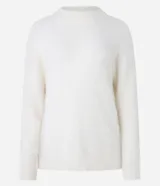 Suéter marrón de punto con cuello redondo y mangas largas ajustadas. Diseño slim alargado con efecto de pelitos.