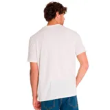Remera azul petróleo de manga corta con estampa frontal con el logo de Caterpillar y texto en color naranja y blanco.
