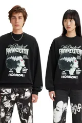 Sweatshirt negra con estampa frontal de la película The Bride of Frankenstein.