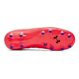 Championes de fútbol Under Armour Magnetico Pro 3 FG, color coral con detalles en verde y azul.