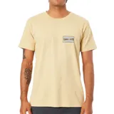 Remera de algodón color amarillo con estampado en el pecho y corte clásico.