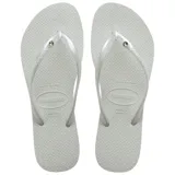 Ojotas Havaianas Slim Crystal Swarovski II, color blanco, con tiras finas y aplique de cristal Swarovski.