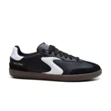 Zapatillas deportivas de cuero sintético color negro, con detalle de gamuza y plantilla Skechers Air-Cooled Memory Foam.