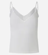 Blusa de pijama blanca, sin costuras (seamless), de tejido acanalado, con breteles finos ajustables y escote en V adornado con encaje.