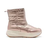 Bota corta acolchada color rosa metalizado, con plataforma y suela de goma.