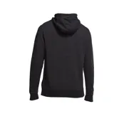 Buzo canguro Nike gris oscuro jaspeado, con capucha ajustable con cordones blancos, bolsillo tipo canguro y logo bordado en el pecho. Puños y cintura acanalados.
