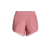 Short Under Armour de mujer color rosado con logo en gris y detalles en blanco.