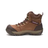 Bota de trabajo Caterpillar Ally de cuero color marrón, con puntera de material compuesto, suela antideslizante y entresuela de espuma Ease. Cuenta con protección contra riesgos eléctricos y es resistente al agua.