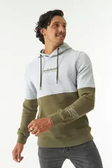 Canguro gris con capucha y cordones, con logo estampado en el pecho y grifa de goma en la manga.