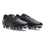 Championes de fútbol Under Armour Magnetico Pro 3 FG, color coral con detalles en verde y azul.