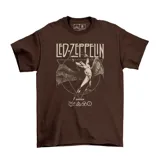 Remera marrón de algodón con estampa del logo de la banda de rock Led Zeppelin y un ángel con alas.