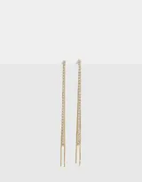Aros largos colgantes dorados con strass y cadenas.
