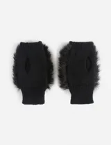 Guantes mitón negros de piel sintética con borde de chiporro.