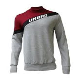 Buzo de hombre Umbro gris con mangas y cuello bordeaux, y franja diagonal negra con el logo de la marca en blanco.