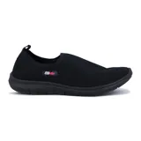 Calzado deportivo sin cordones, color negro, con elástico para mayor comodidad.