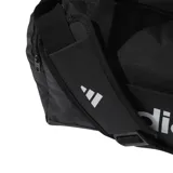 Bolso Adidas Linear Duffel XS, color negro con logo blanco. Cuenta con doble asa de mano y correa de hombro ajustable. Ideal para transportar ropa deportiva y accesorios.