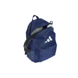 Mochila Adidas Classic 3 Barras Logo, color azul marino con logo de Adidas en blanco. Tiene un compartimento principal con cierre, un bolsillo frontal con cierre, dos bolsillos laterales sin cierre y correas acolchadas ajustables.