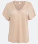 Blusa color beige de viscosa, de manga corta y escote en V.