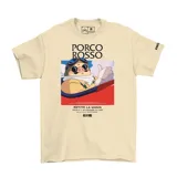 Remera color crema con estampa del personaje Porco Rosso de Studio Ghibli.