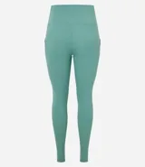 Calza legging deportiva color verde agua, de microfibra, con cintura ancha y bolsillos laterales.