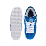 Championes Puma Suede XL, color azul con franja lateral blanca y detalles dorados.