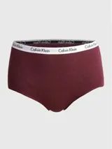 Bombacha de talle alto color borgoña, con cintura elástica blanca con logo de Calvin Klein.