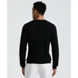 Sweater negro de algodón con cuello redondo y logo de pingüino bordado en el pecho. Tejido de punto jersey 14GG.